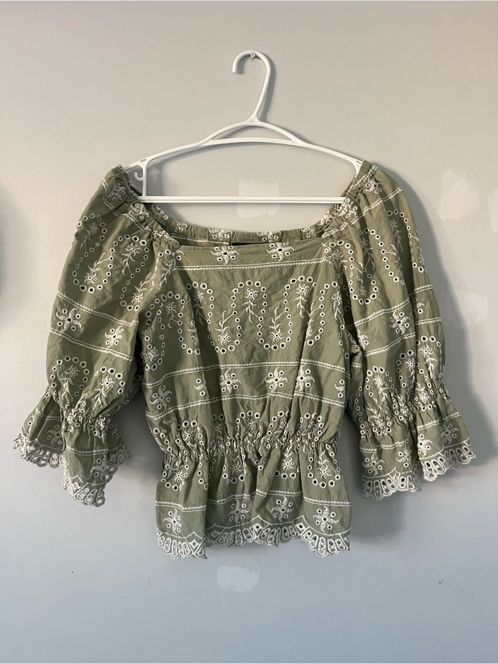 Liv Los Angeles Olive Green Embroidered Off-Shoulder Peasant boho Tank Top